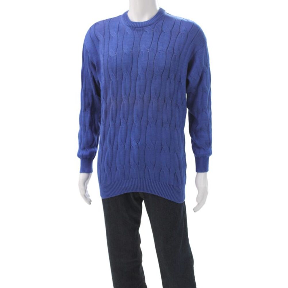 Fred Hayman Mens Pullover Sweater Blue 100% Cotton Crew Neck Long Sleeve Size 4